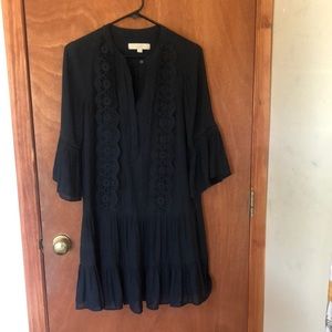 Loft Navy Crochet Detailed Flowy Dress